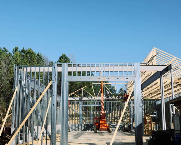 Steel stud framing erected on a commercial shell