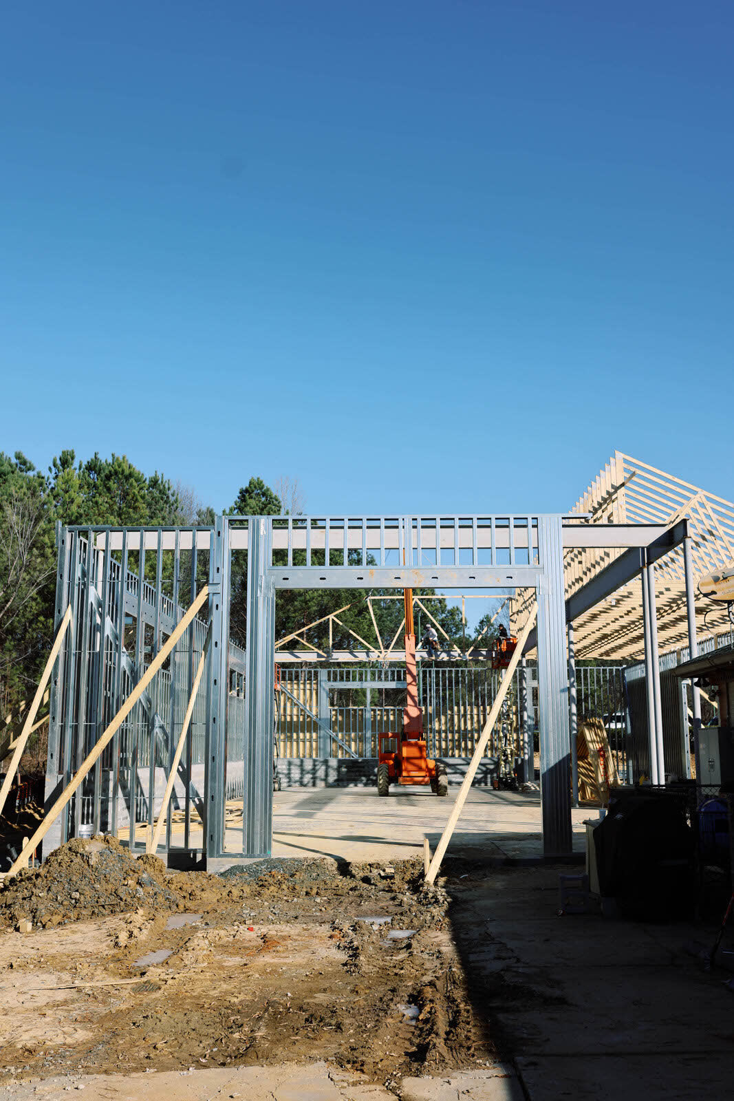 Steel stud framing erected on a commercial shell