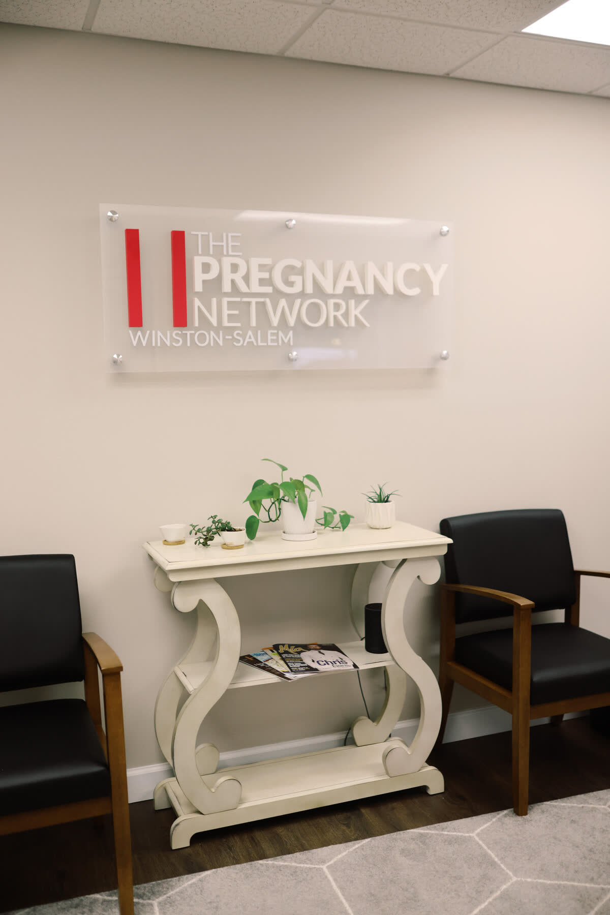 Finished clinic reception with Pregnancy Network signage